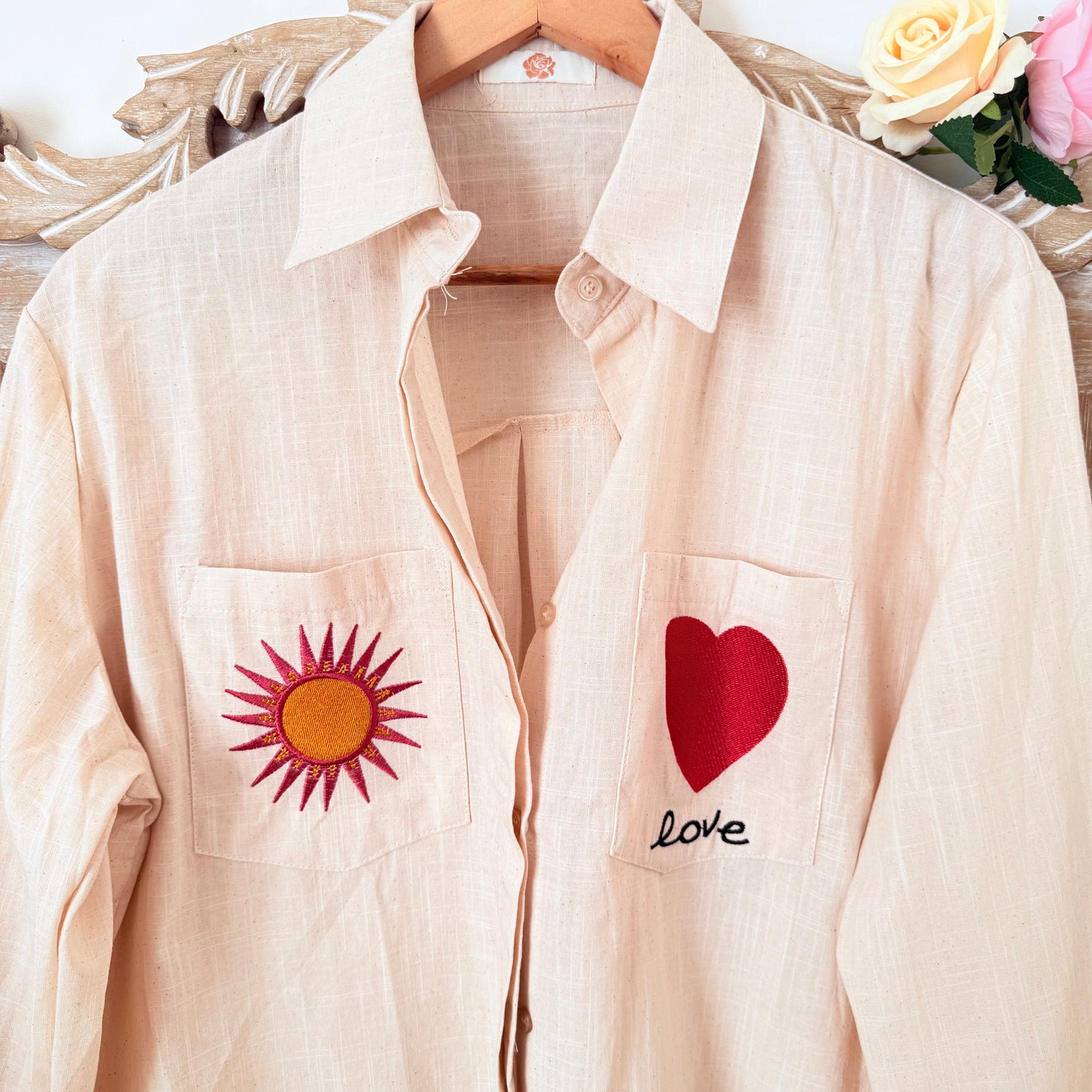 Chemise beige coton cœur et soleil - Lovena