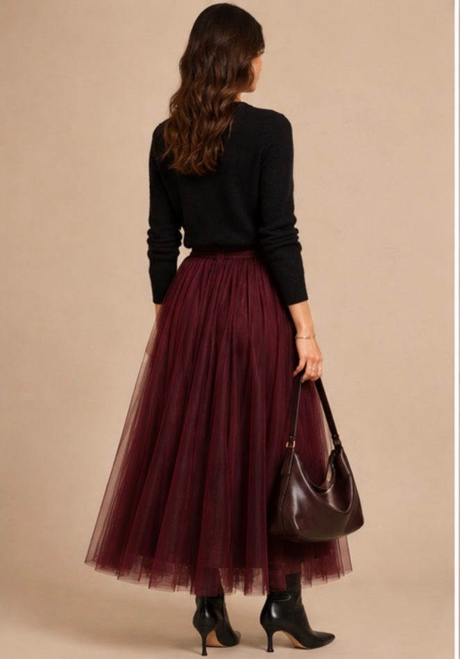 Jupe longue bordeaux style tulle LOUNAE