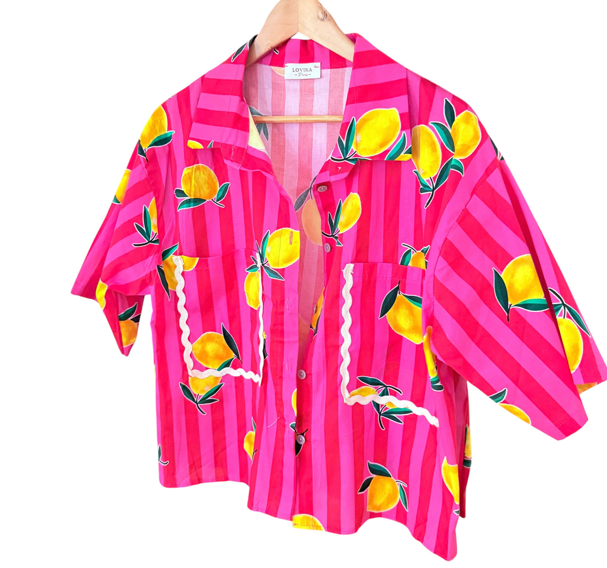 Chemise imprimé citron rayée rose LOUNAE