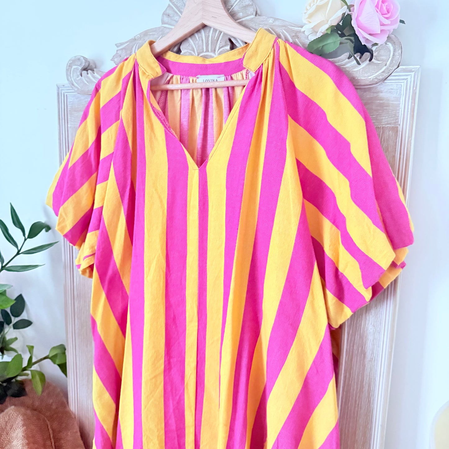 Robe rayée jaune rose - Lovika
