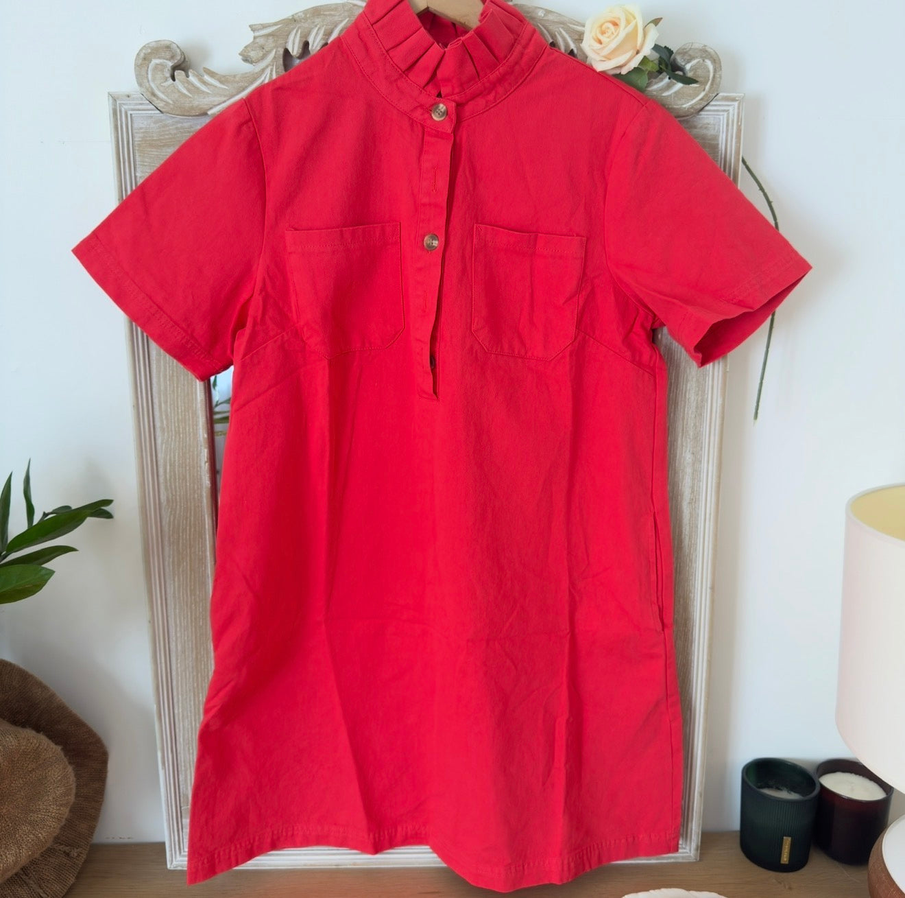 Robe rouge col volanté - Maëlle