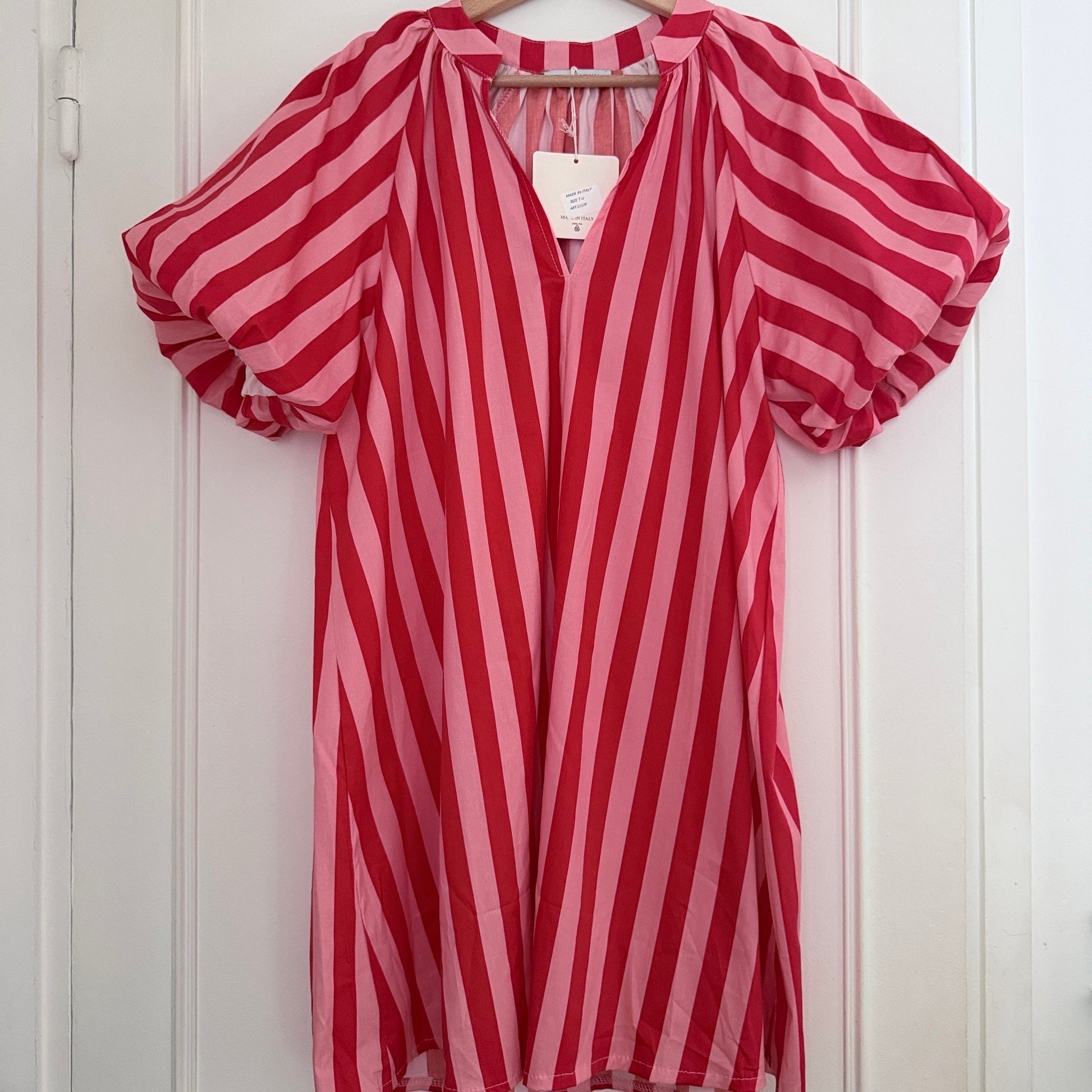 Robe rose et rouge manches ballons en coton LOUNAE