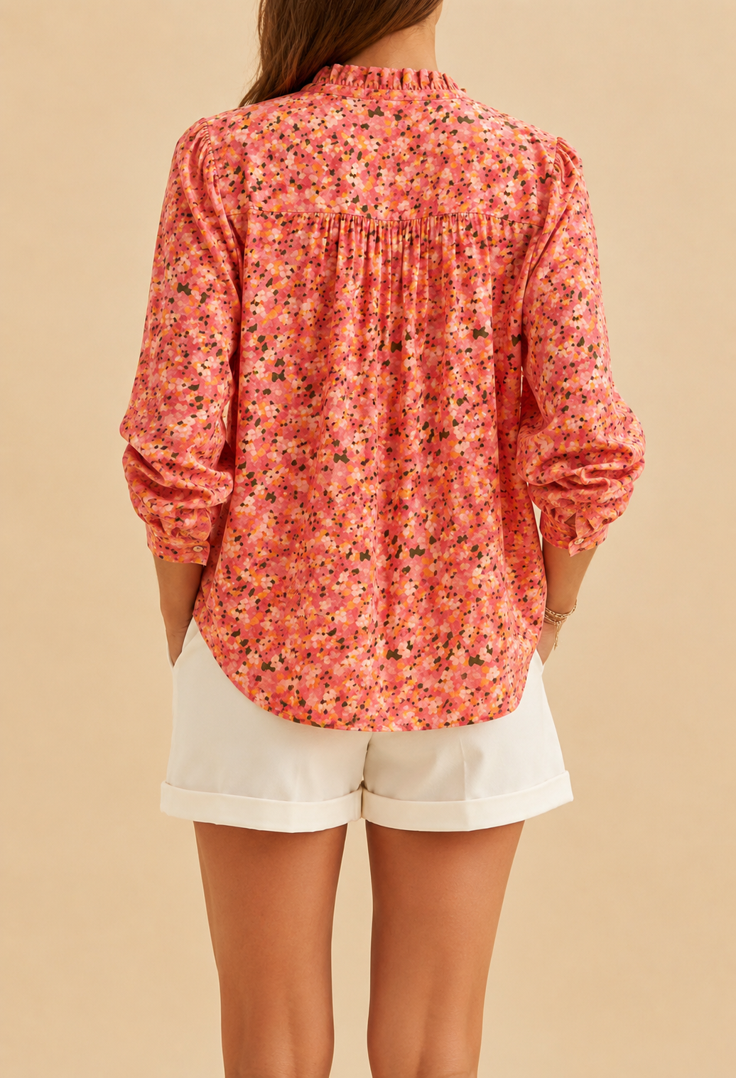 Chemise corail fleurie en coton LOUNAE