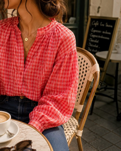 Blouse vichy corail et rose LOUNAE