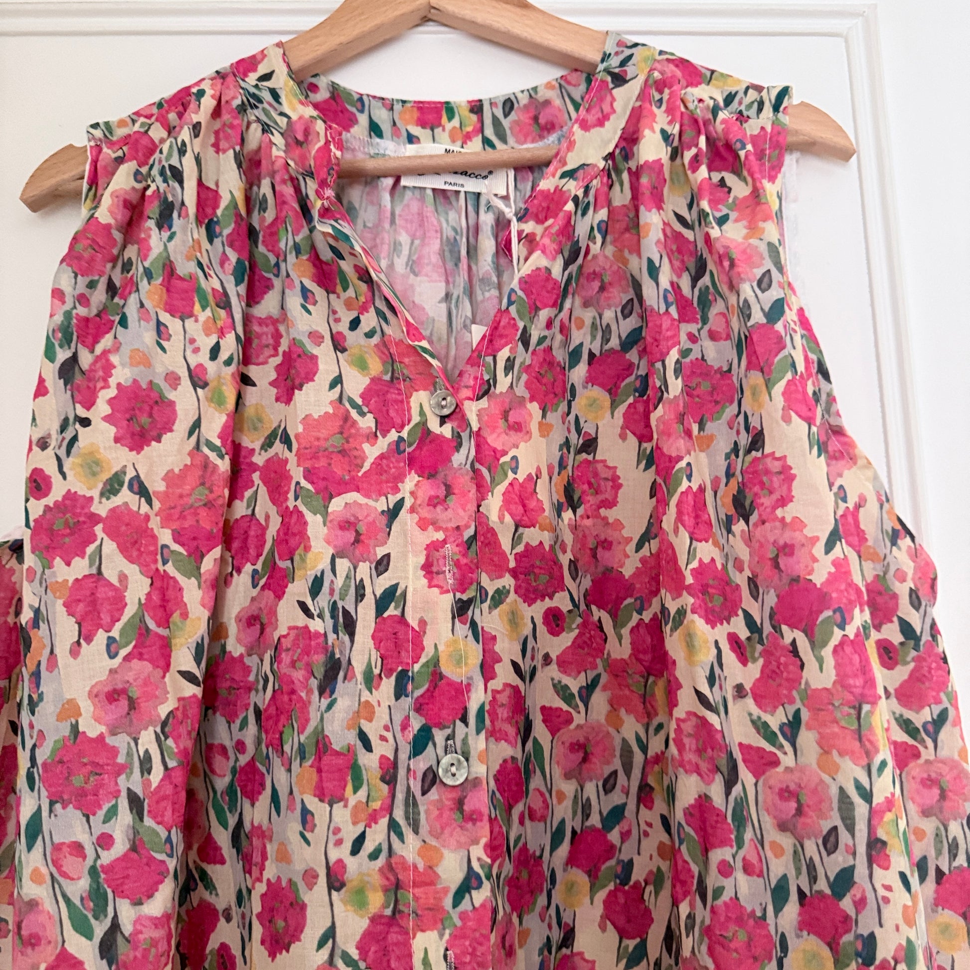 Blouse beige et rose fleurie en coton LOUNAE