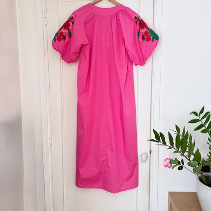 Robe longue bohème rose en coton LOUNAE
