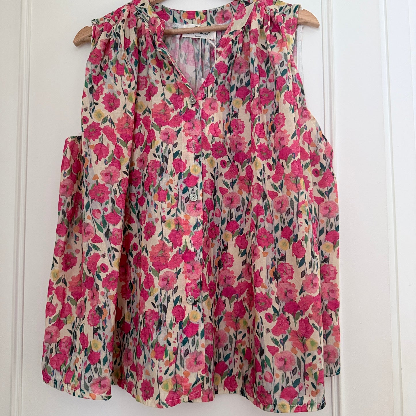 Blouse beige et rose fleurie en coton LOUNAE