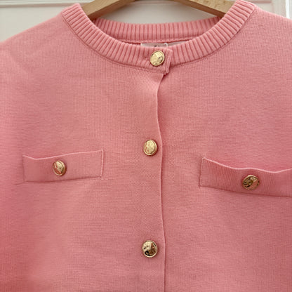 Cardigan rose manches courtes LOUNAE, tissu en maille fine