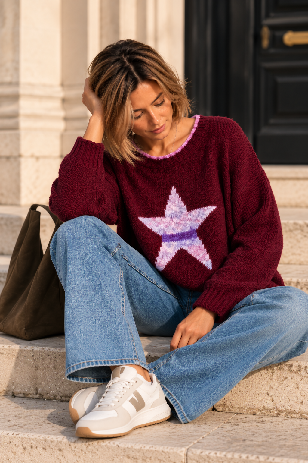 Pull col rond étoile bordeaux LOUNAE