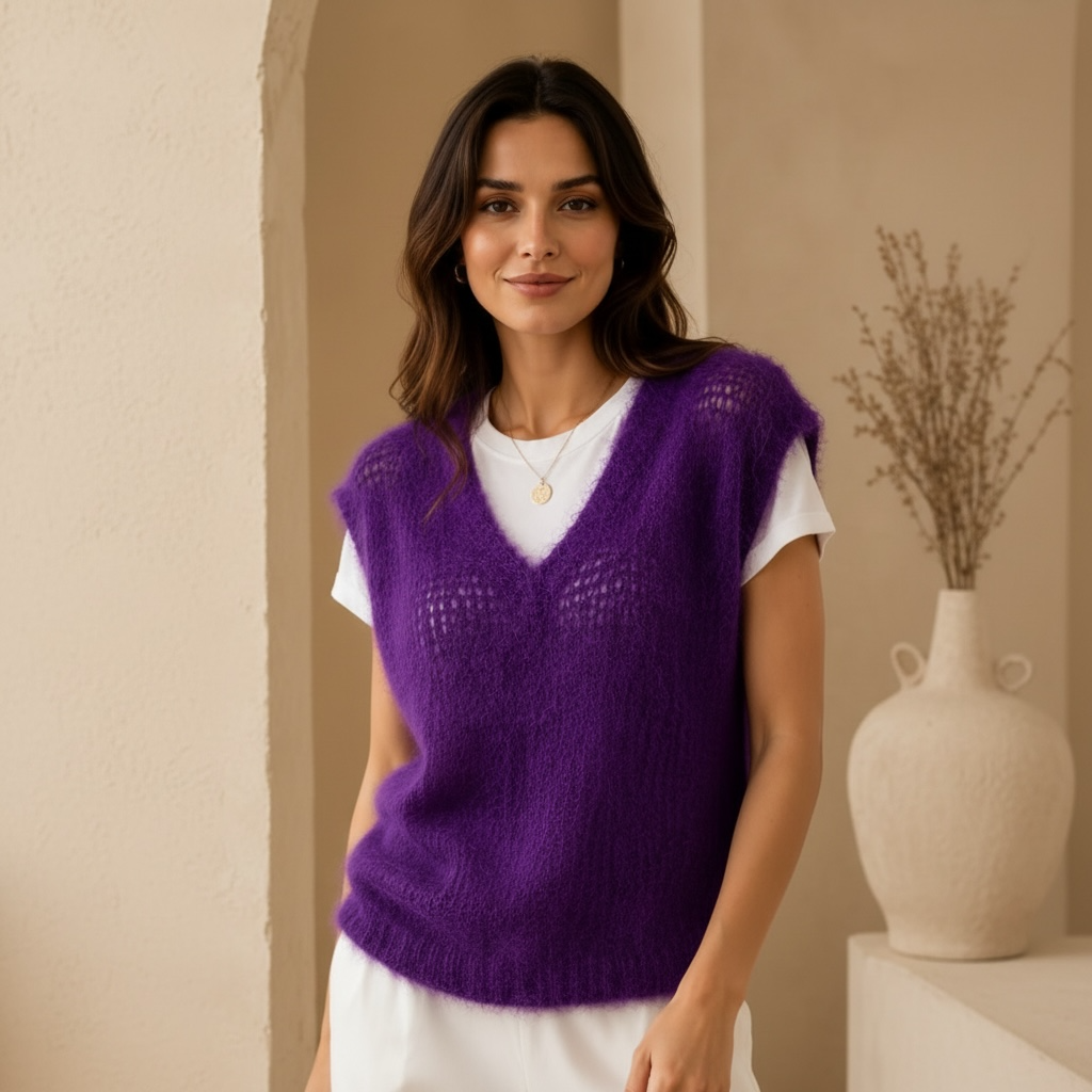Pull violet maille aérienne 80% mohair - Made in Italy LOUNAE