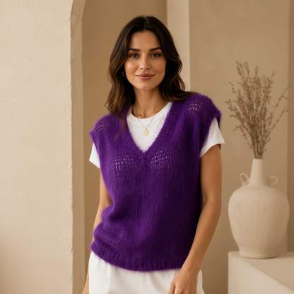 Pull violet maille aérienne 80% mohair - Made in Italy LOUNAE