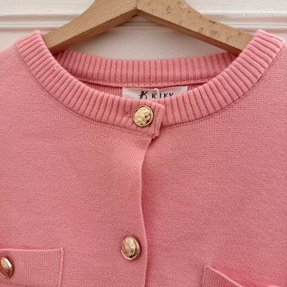 Cardigan rose manches courtes LOUNAE, détail du tissu