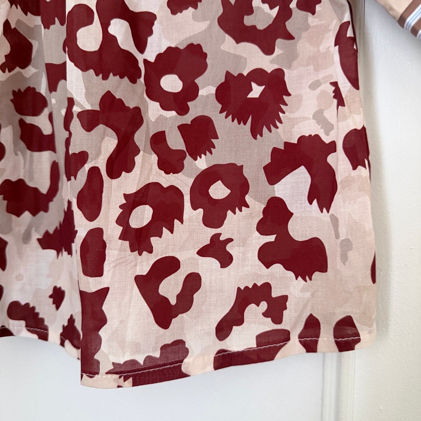 Blouse manches ballon beige et bordeaux en coton LOUNAE