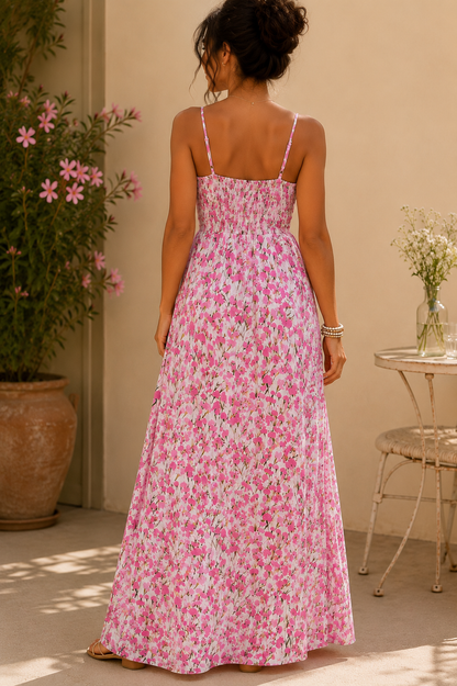 Robe longue rose fleurie en viscose LOUNAE