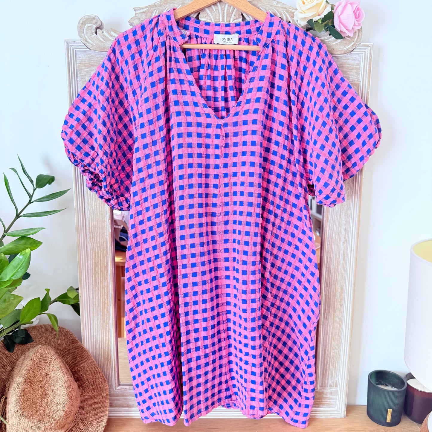 Robe à carreaux bleu et violet