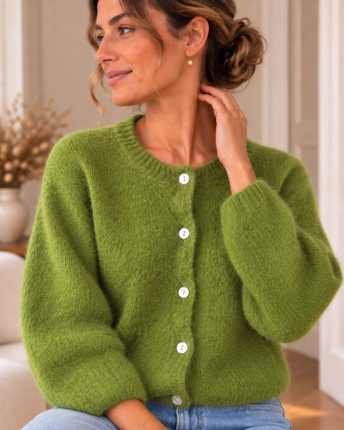 Cardigan Manches Longues Pistache Kid-Mohair LOUNAE