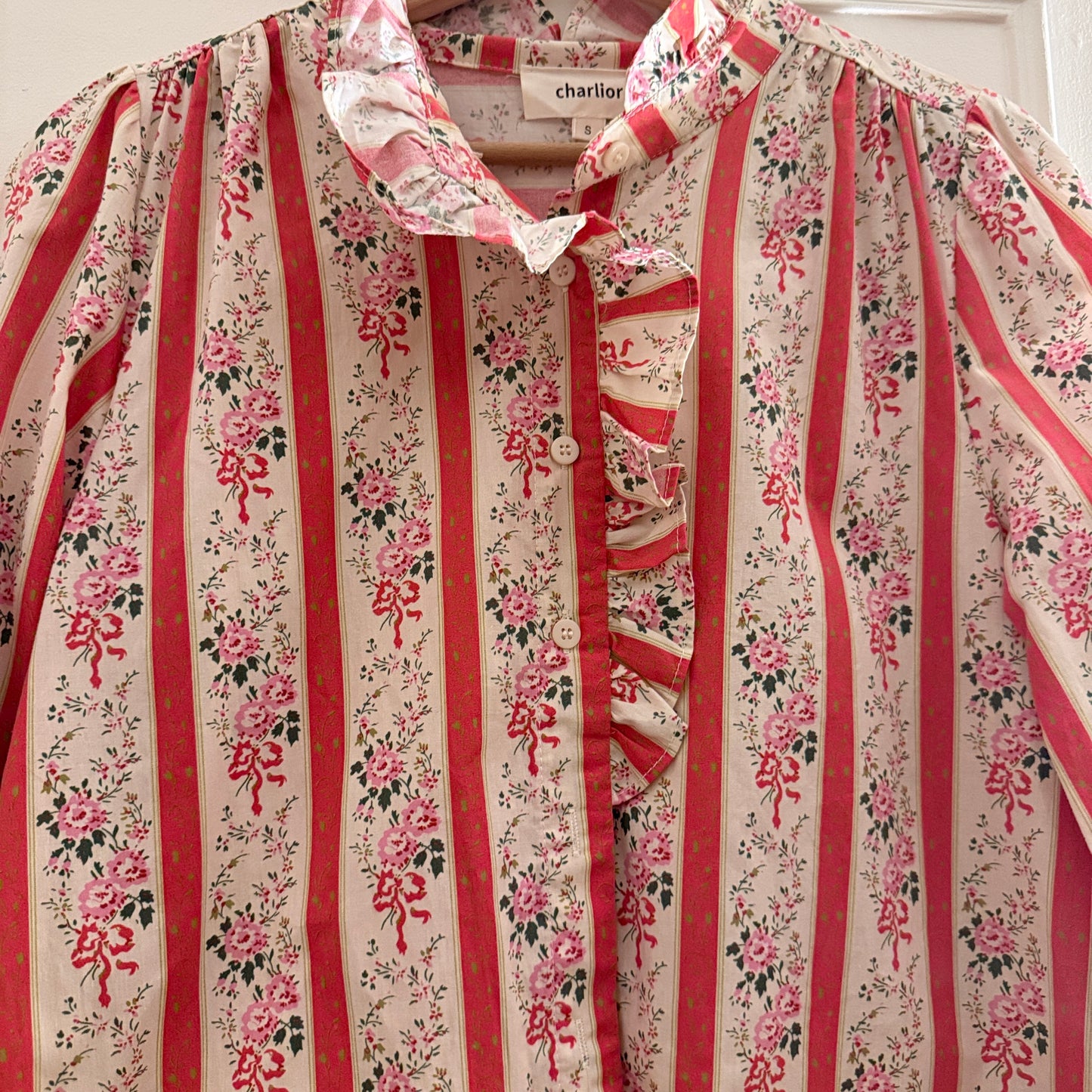 Chemise fleurie corail en coton – Charlior