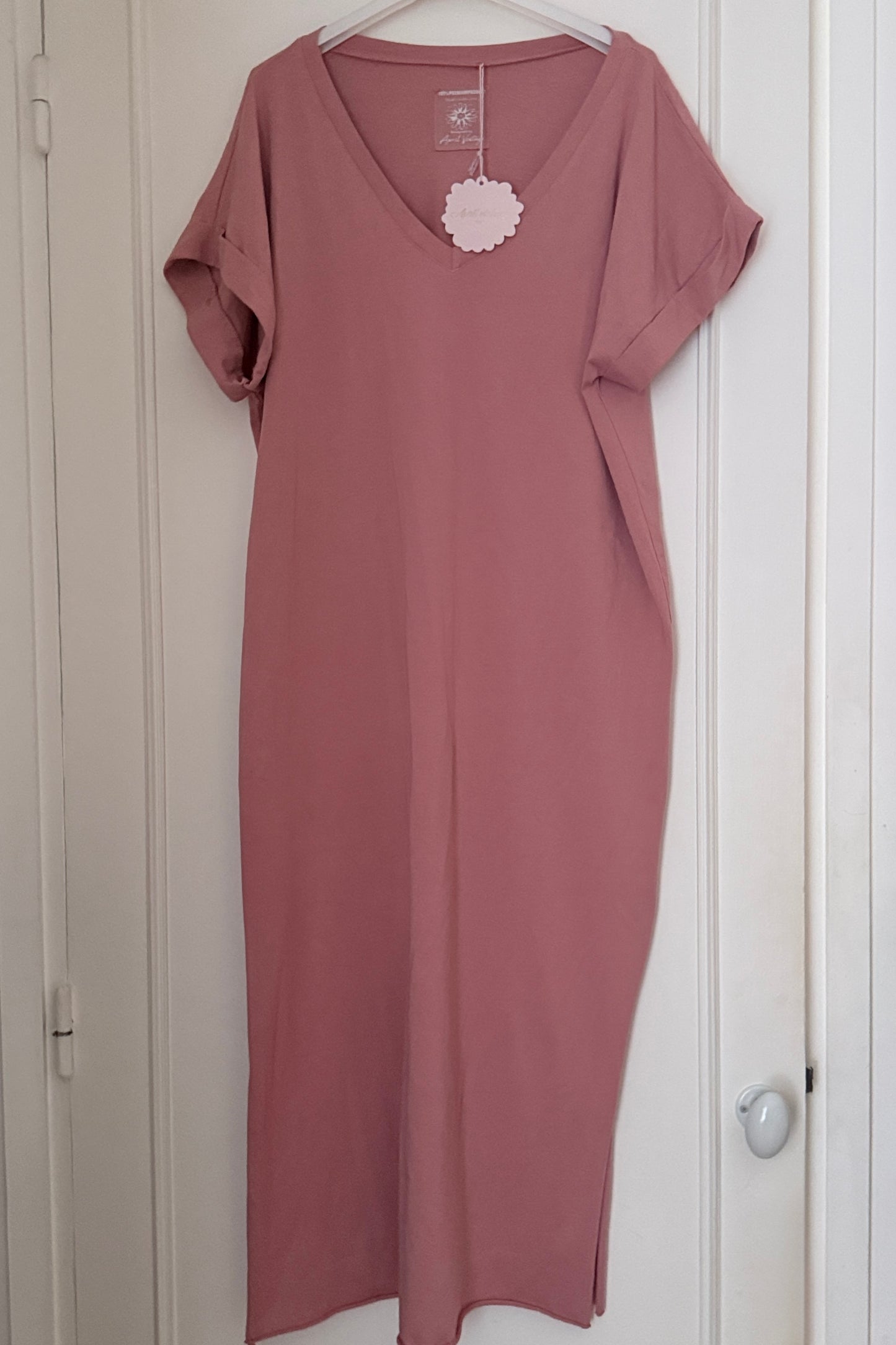 Robe longue tee shirt rose poudré coton taille unique LOUNAE