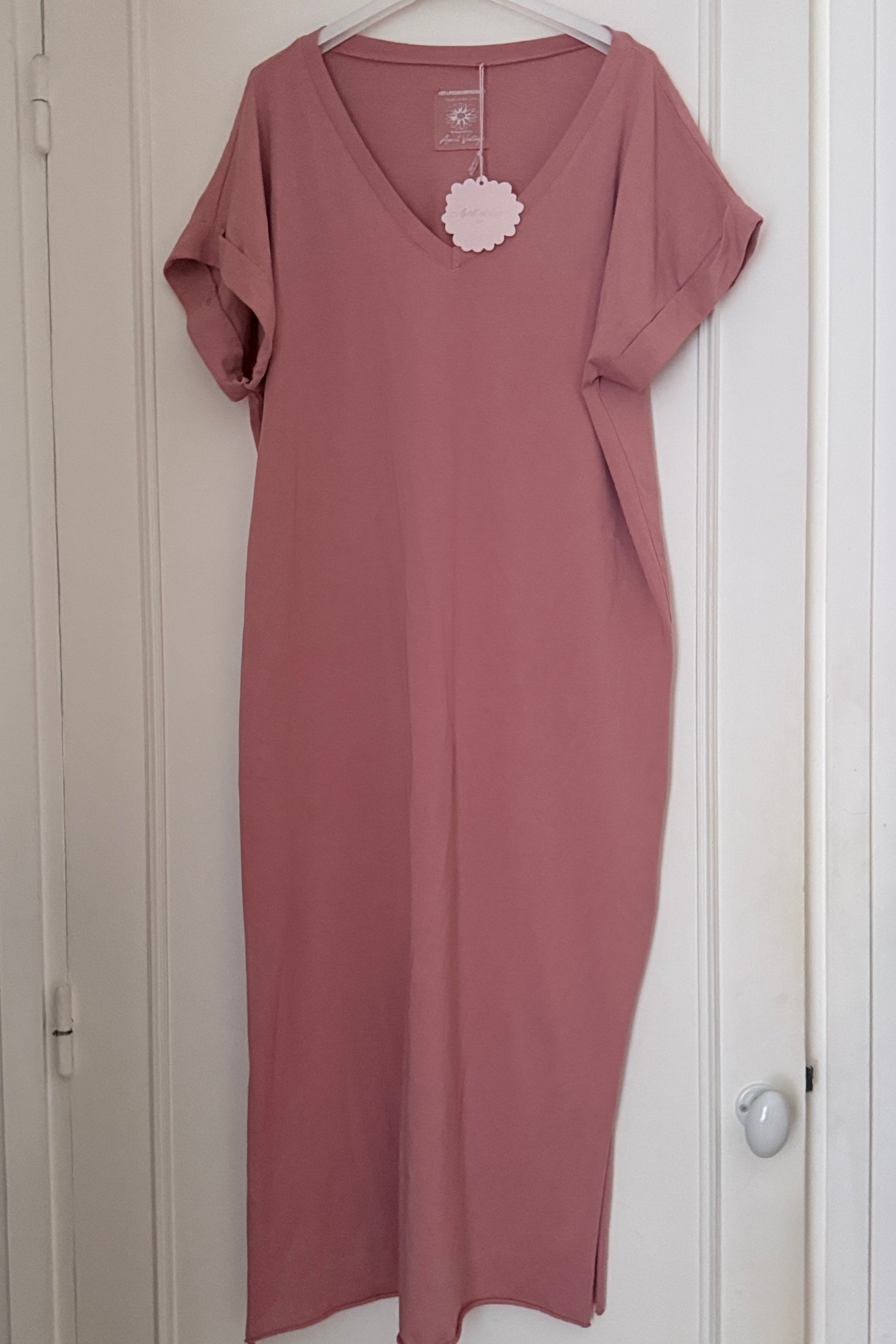 Robe longue tee shirt rose poudré coton taille unique LOUNAE
