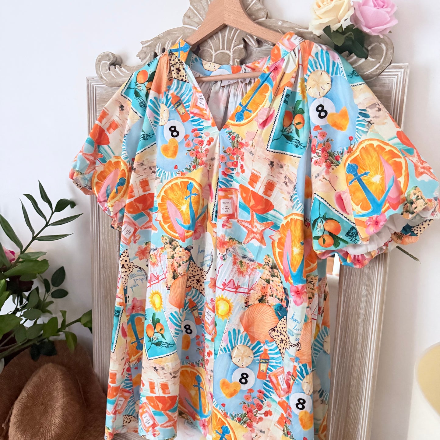 Robe courte imprimée colorée à manches bouffantes - Pohême