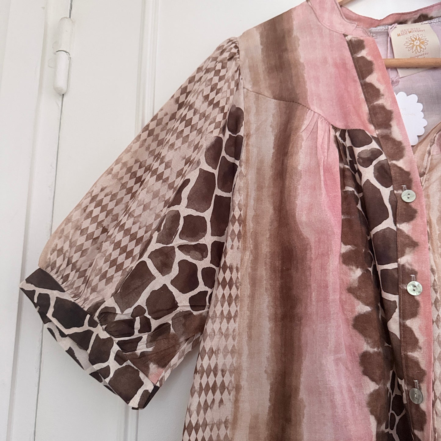 Blouse rose et marron motifs animal en coton LOUNAE