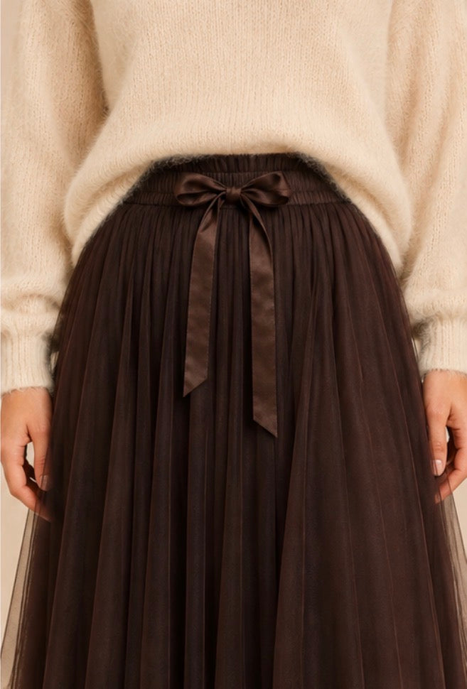 Jupe longue marron style tulle LOUNAE