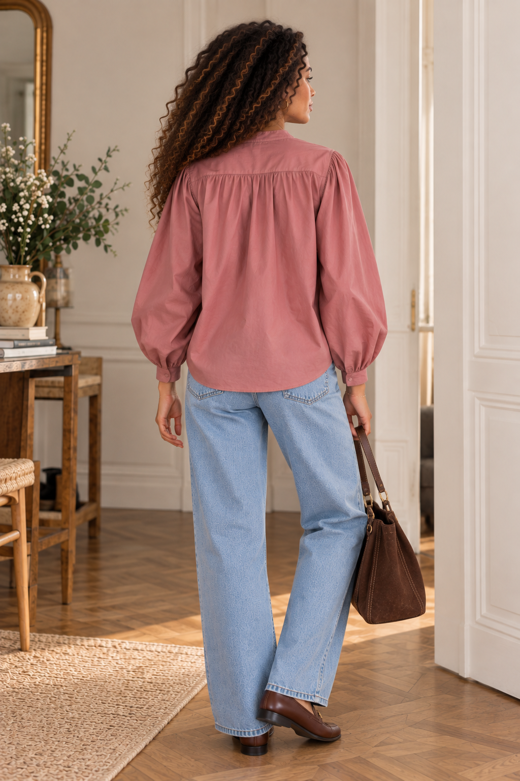 Chemise Rose Manches Ballon LOUNAE