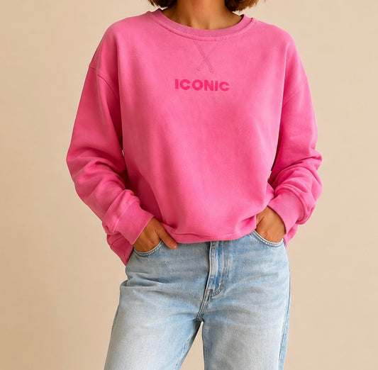 Sweat rose manches longues ICONIC en coton LOUNAE