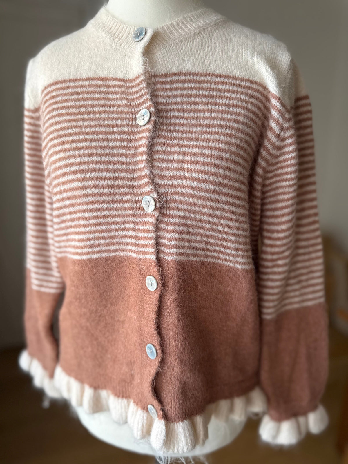 Gilet Rayé Marinière Camel et Beige LOUNAE