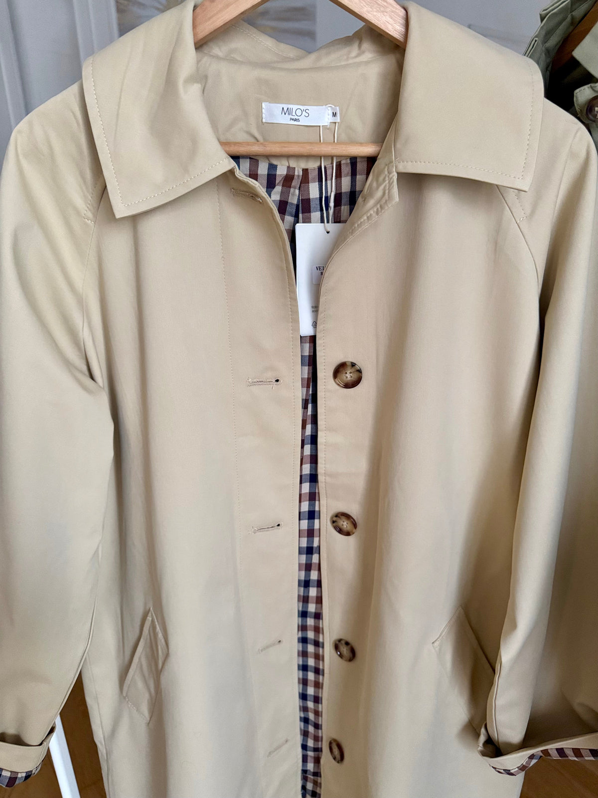 Trench long beige à carreaux LOUNAE