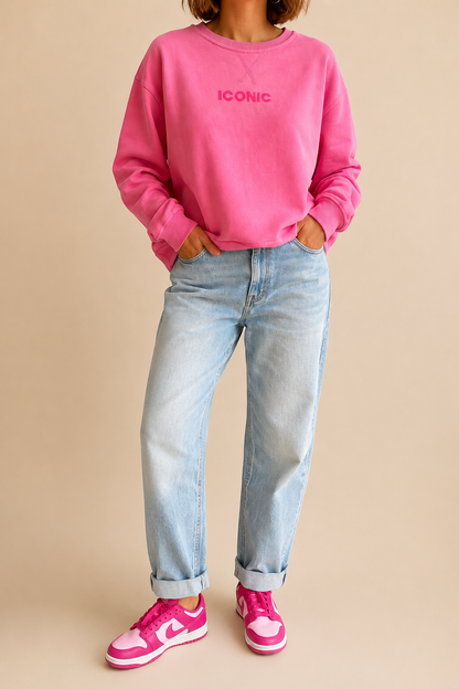Sweat rose manches longues ICONIC en coton LOUNAE