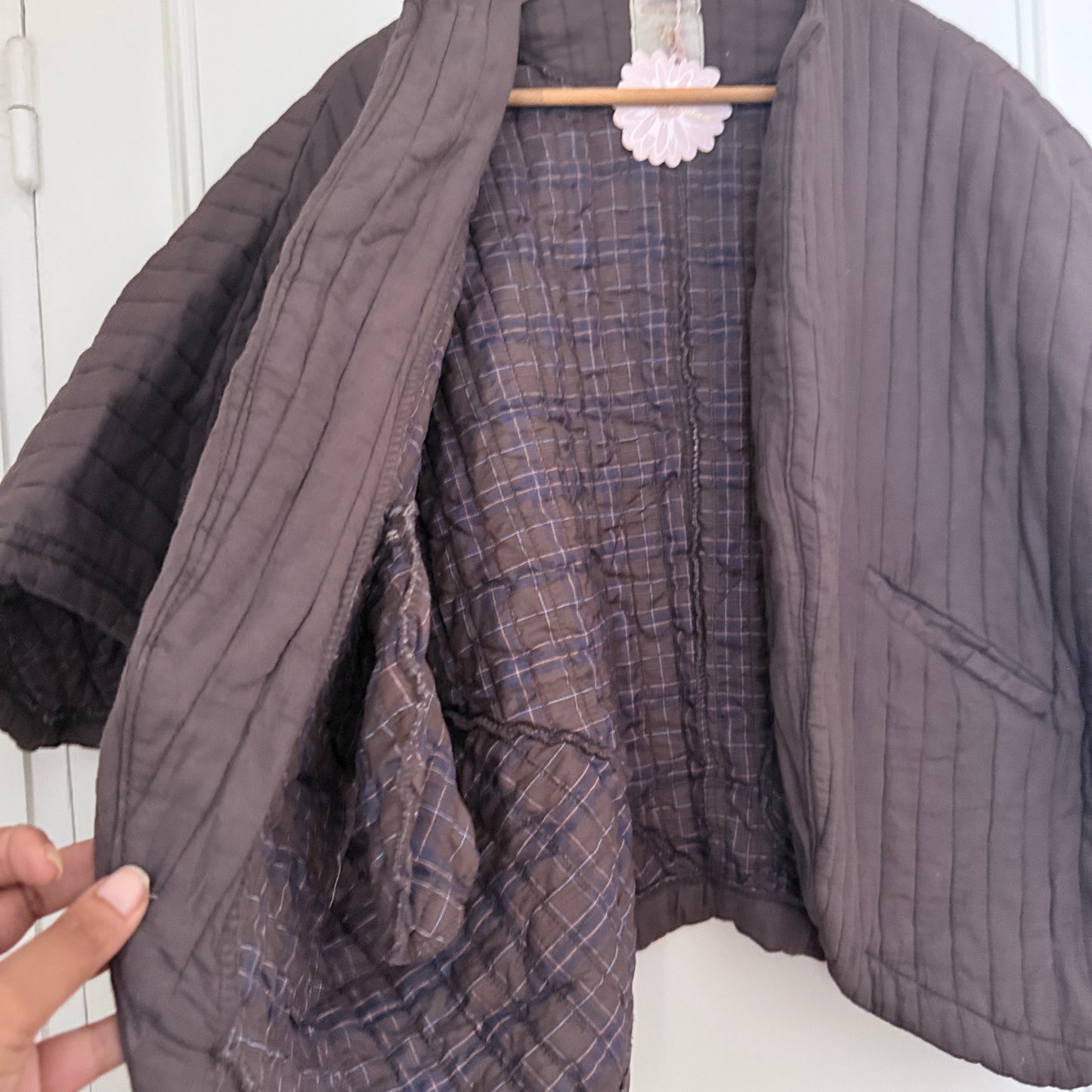 Veste kimono manches courtes marron en coton LOUNAE