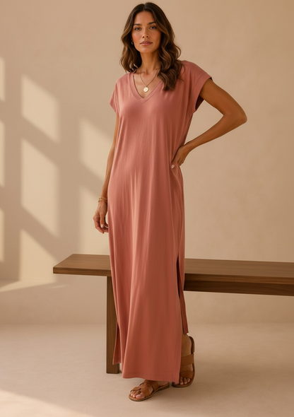 Robe longue tee-shirt rose poudré LOUNAE
