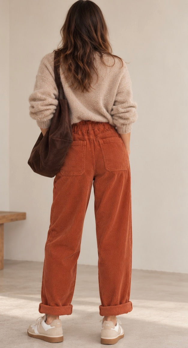 Pantalon Ample Rouille Velours Côtelé LOUNAE