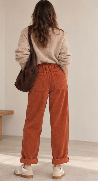Pantalon Ample Rouille Velours Côtelé LOUNAE
