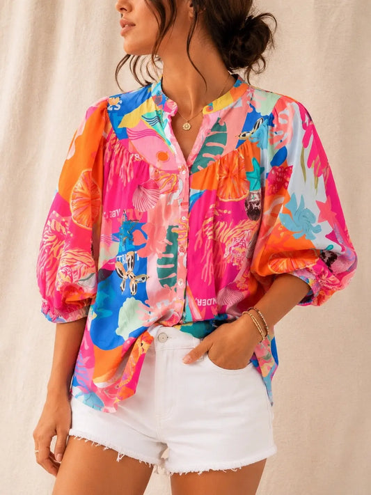 Chemise bohème multicolore manches ballon LOUNAE