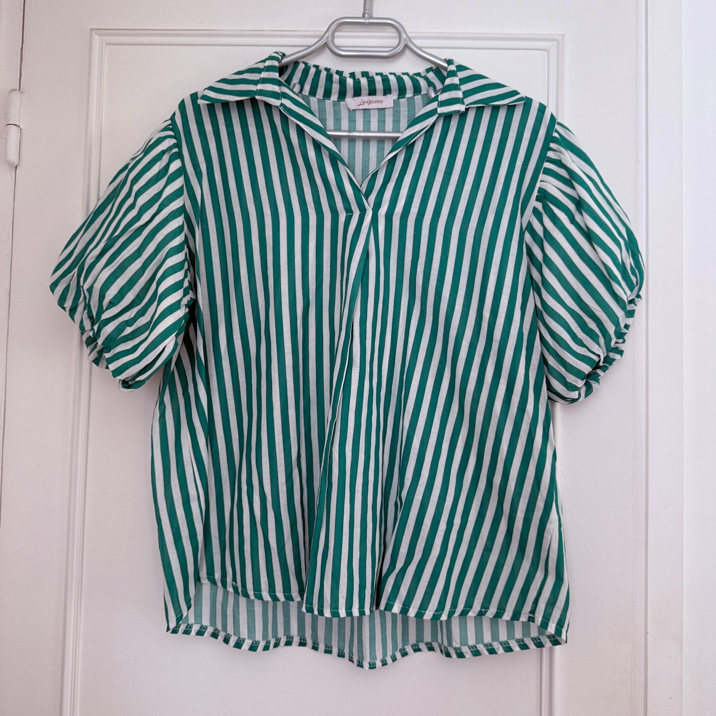 Blouse verte et blanche rayée en coton LOUNAE