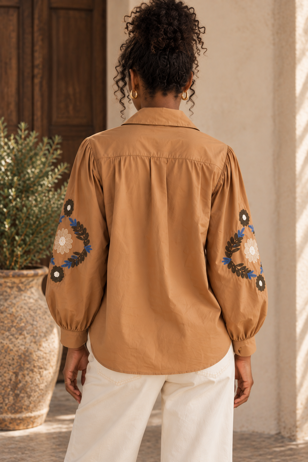 Chemise Manches Longues Camel Brodée LOUNAE