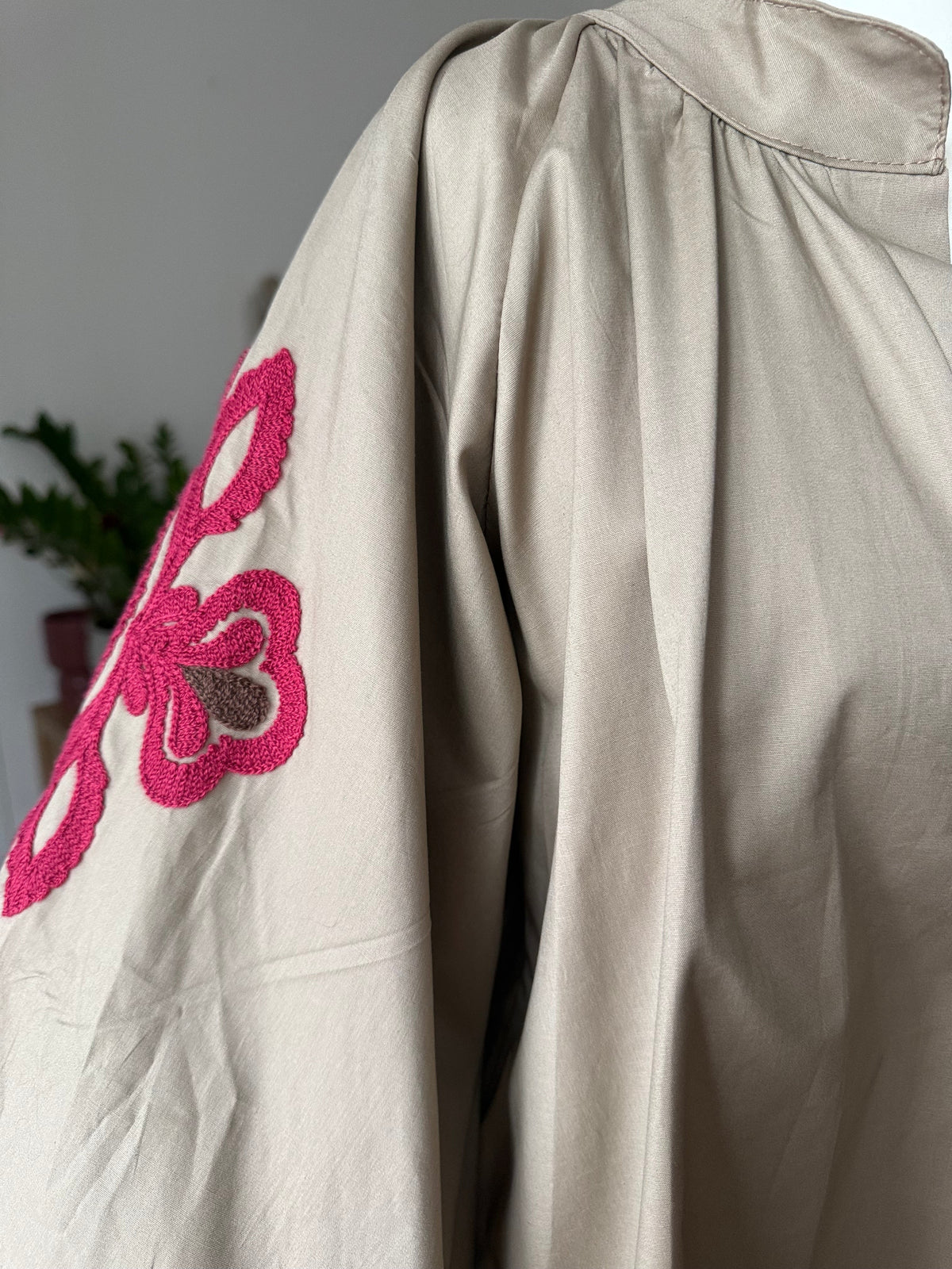 Blouse Bohème Beige Manches Ballon LOUNAE