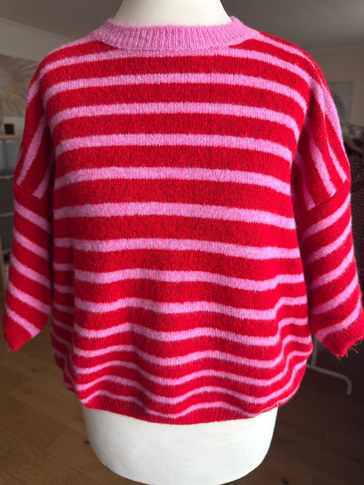 Cardigan Manches Courtes Rayé Rose et Rouge LOUNAE