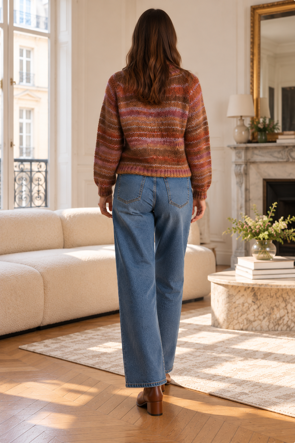 Pull col montant marron rose en laine LOUNAE