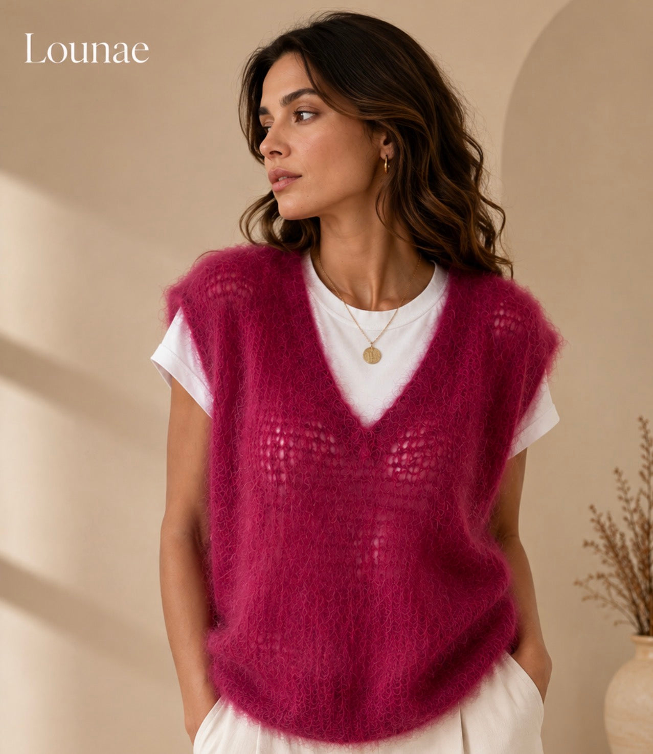 Pull prune maille aérienne 80% mohair LOUNAE
