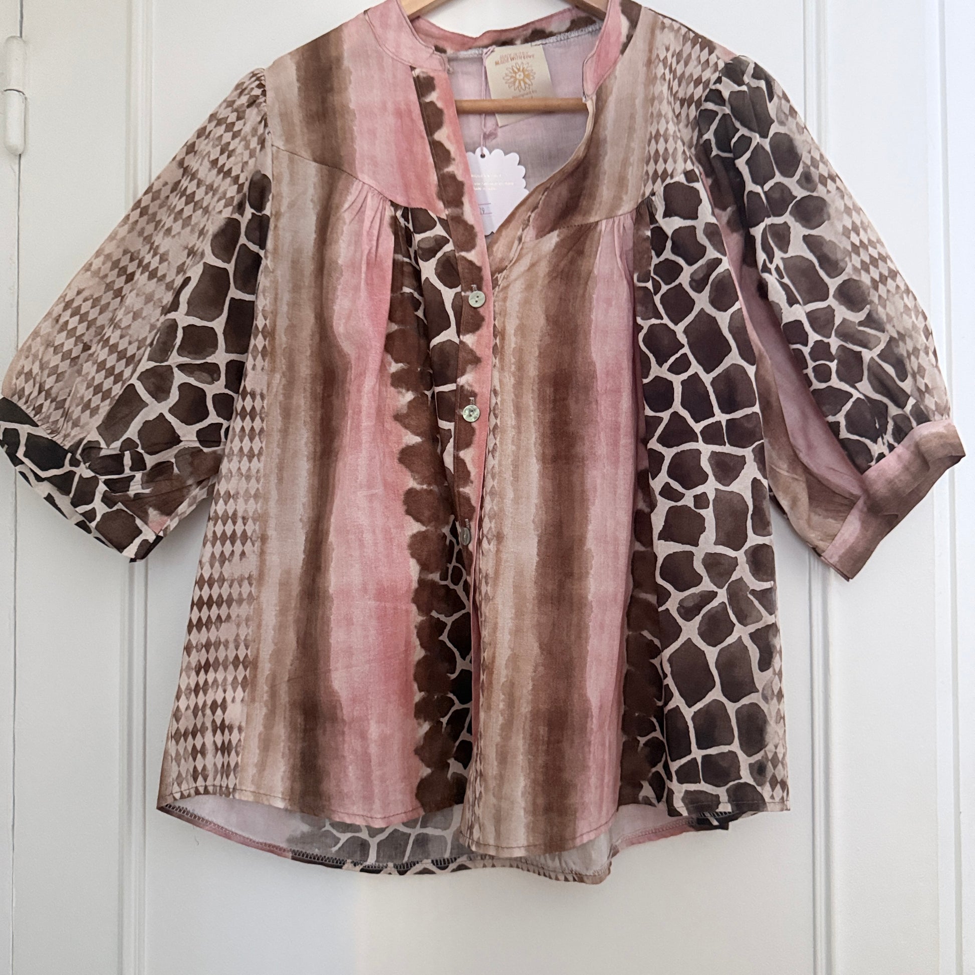 Blouse rose et marron motifs animal en coton LOUNAE