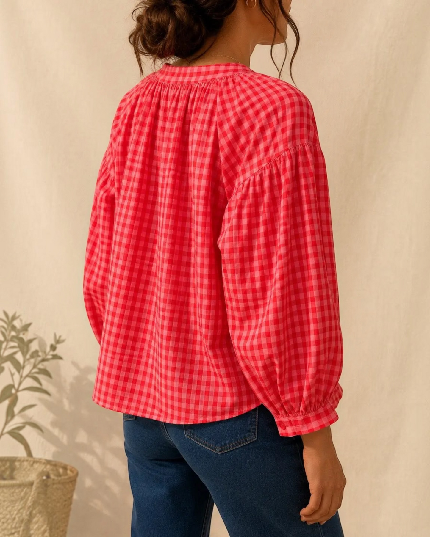 Blouse vichy corail et rose LOUNAE