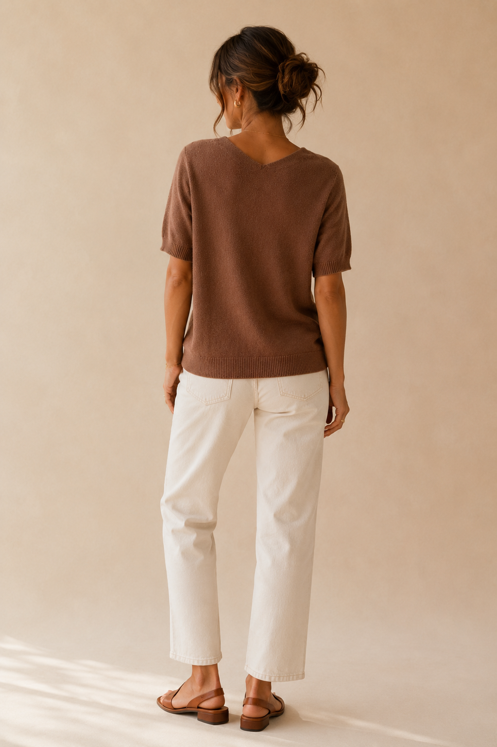 Pull marron manches courtes LOUNAE