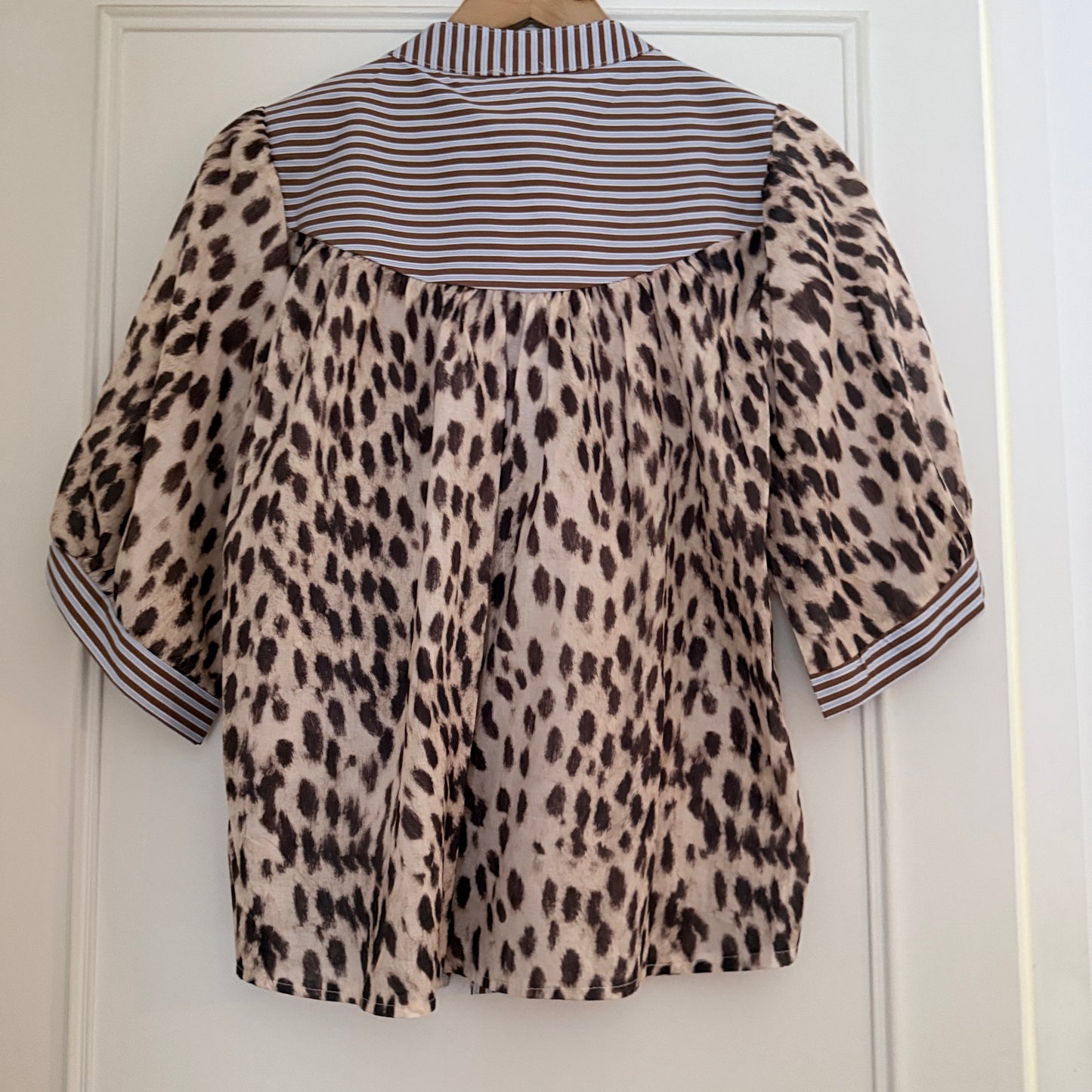 Chemise beige marron leopard manches ballon taille unique LOUNAE