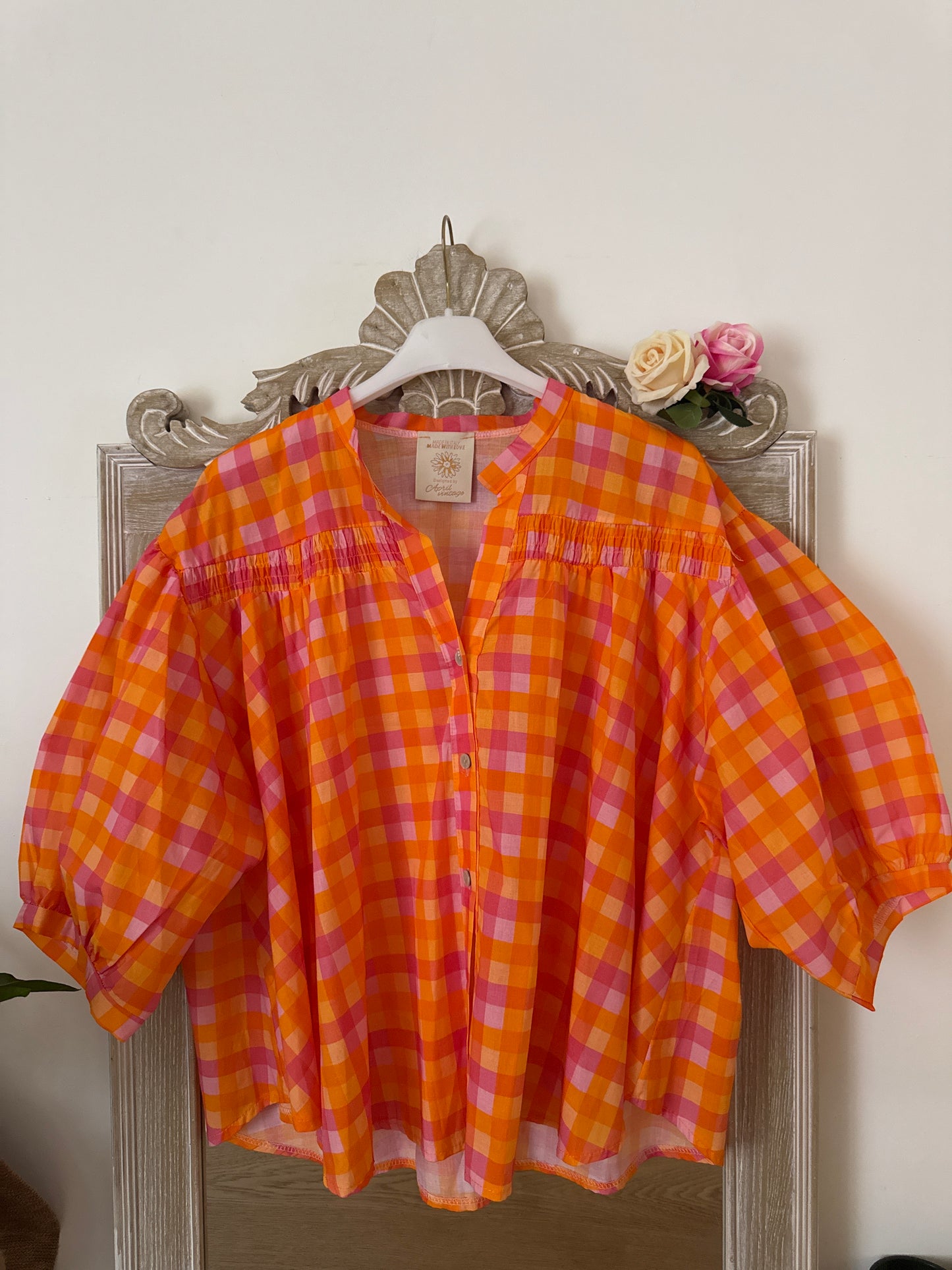 Chemise rayée orange et rose - April vintage