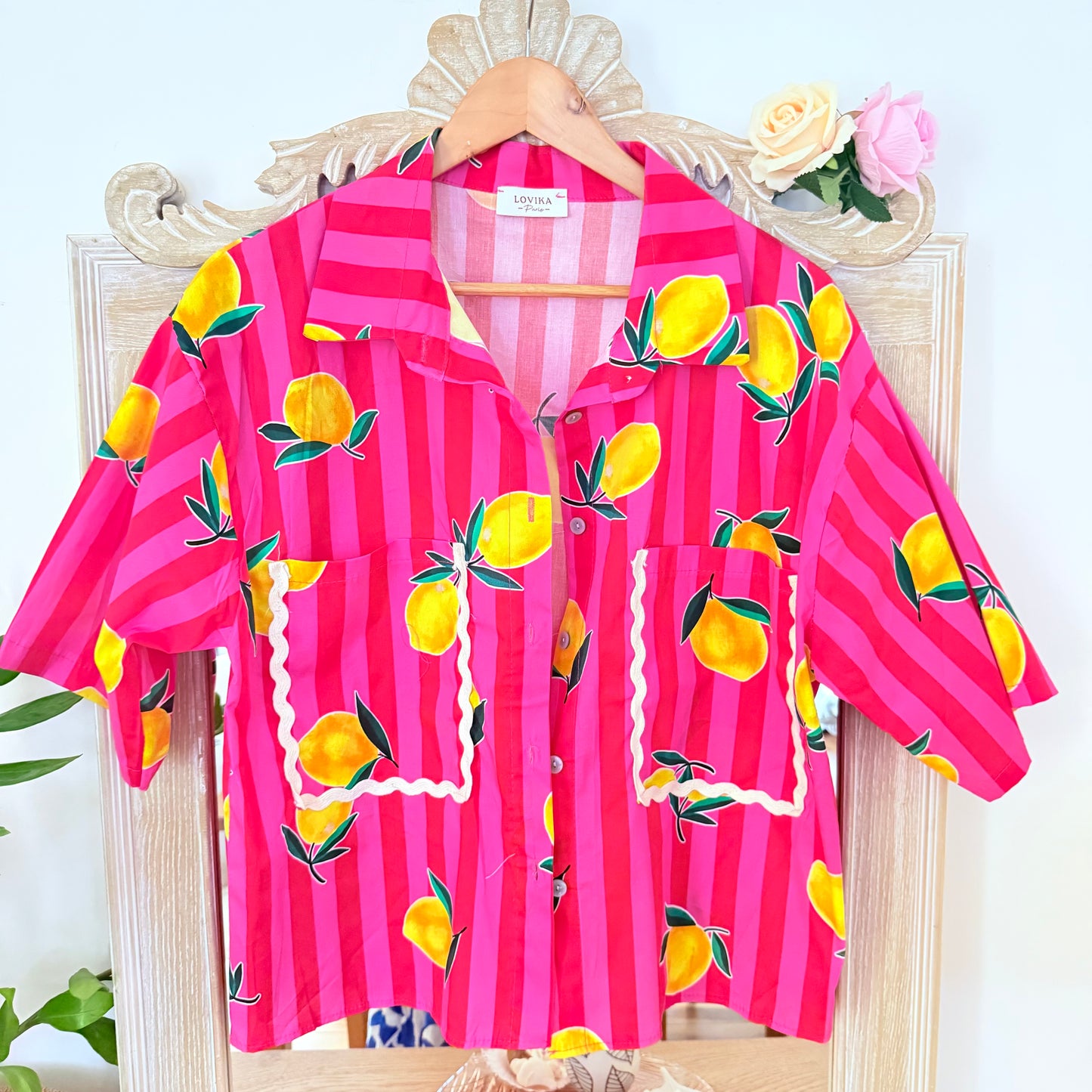 Chemise rose motifs citron - Lovika
