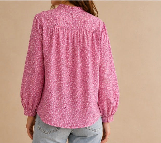 Chemise rose fleurie taille unique LOUNAE