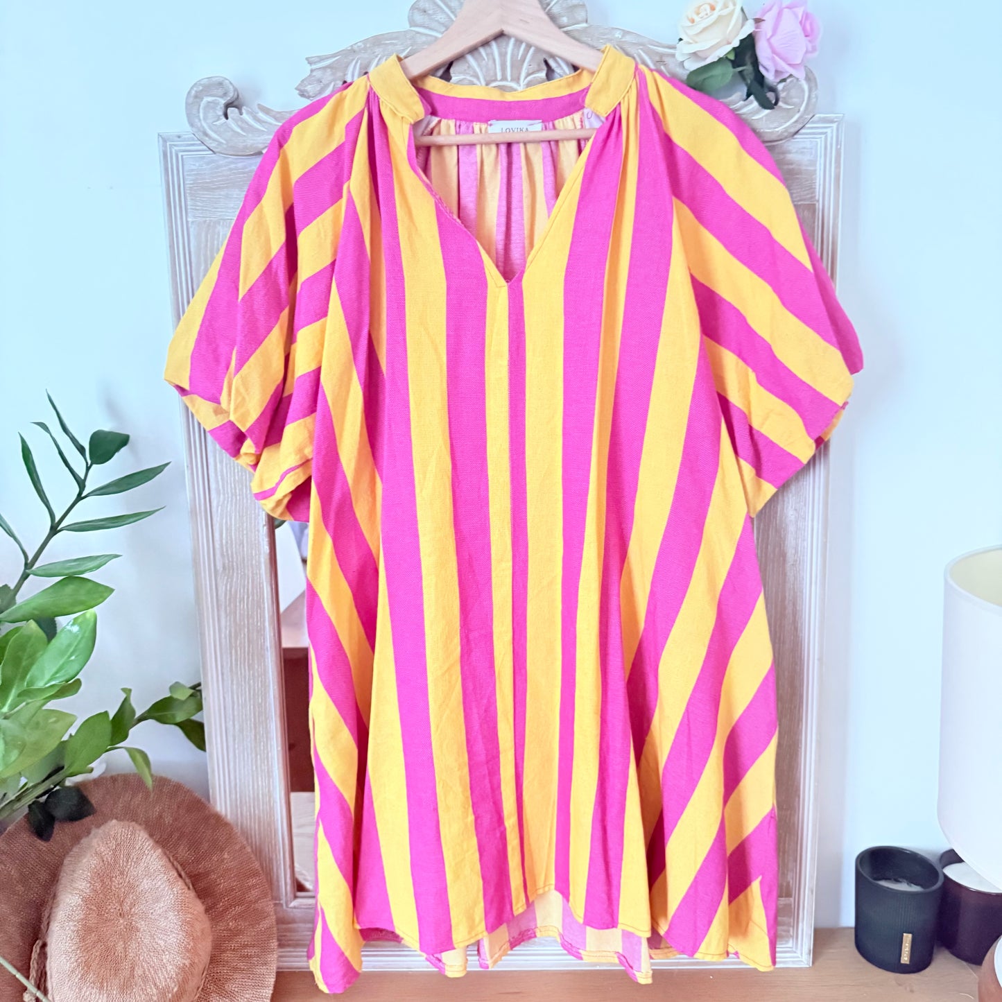 Robe rayée jaune rose - Lovika